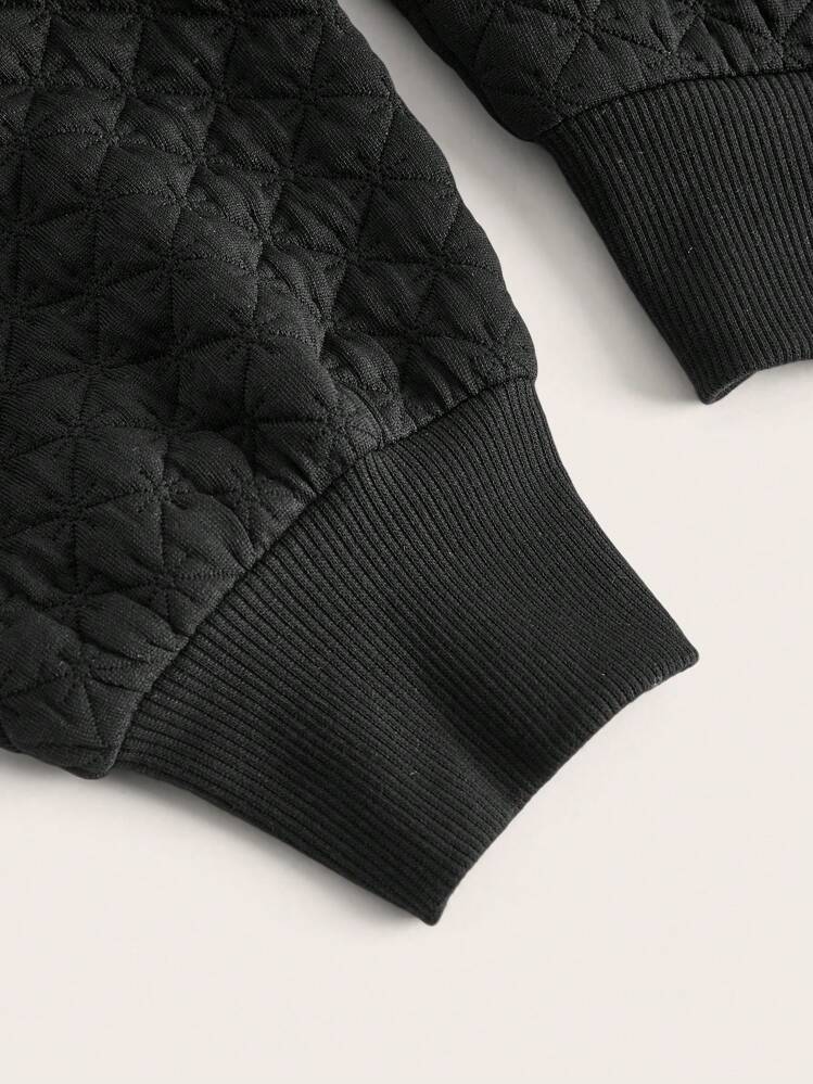 SHEIN EZwear sweat-shirt à capuche court zippé avec patch de lettre, hauts à manches longues pour l'automne/l'hiver - Noir - Voir 3