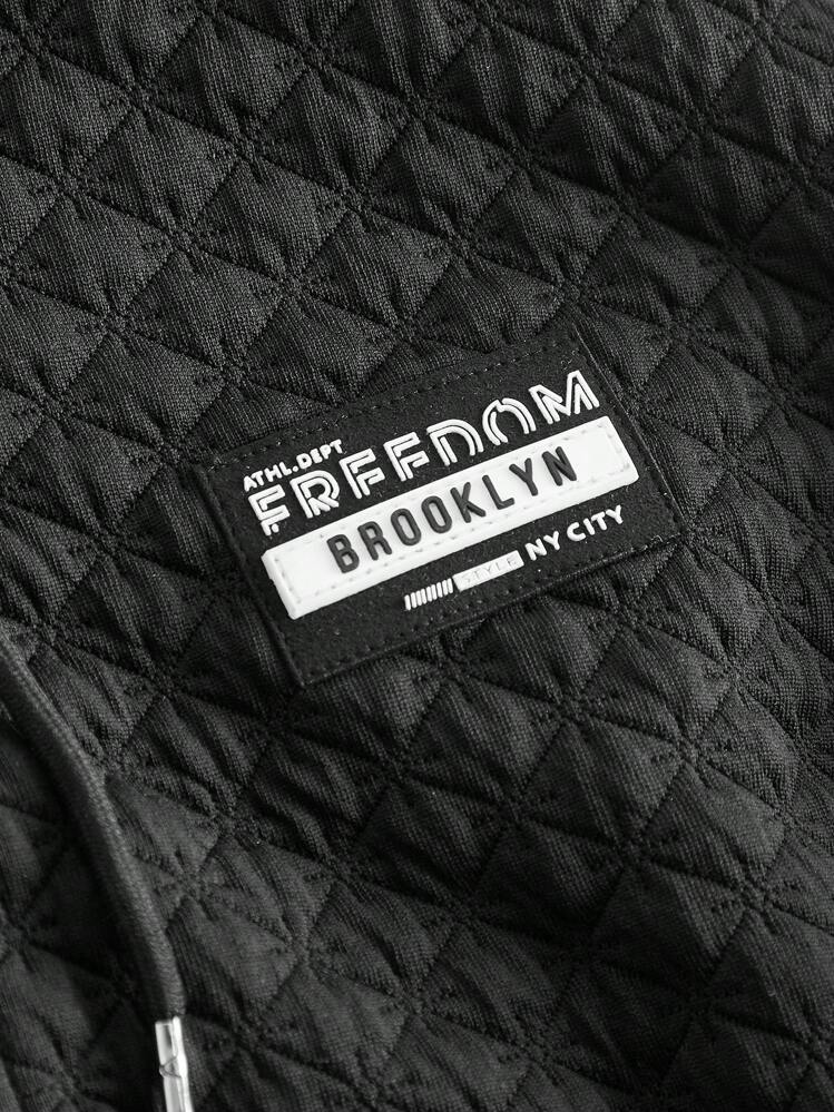 SHEIN EZwear sweat-shirt à capuche court zippé avec patch de lettre, hauts à manches longues pour l'automne/l'hiver - Noir - Voir 4