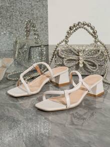 Fashionable High Heel Women's Sandals With Chunky Heels, Roman Style - White - View 2