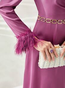 Modelyn 不對稱領毛茸茸袖口泡泡袖洋裝不附腰帶 - 淡紫色 - 查看 6