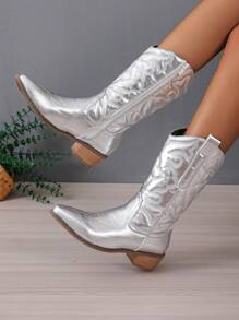 Botas De Moda Occidental Plateadas Para Mujeres Para Otoño E Invierno, Uso Casual - Plateado - Ver 6