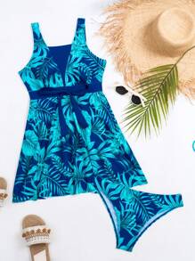 热带印花比基尼套装，适合夏季海滩度假 - 藍色 - 查看 3