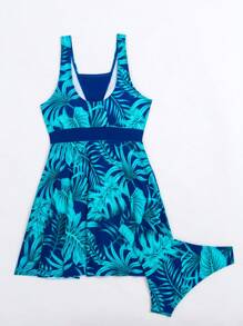 热带印花比基尼套装，适合夏季海滩度假 - 藍色 - 查看 4