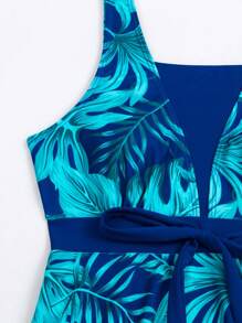热带印花比基尼套装，适合夏季海滩度假 - 藍色 - 查看 5