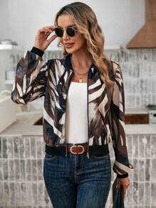 SHEIN LUNE In Toàn bộ Dây kéo Áo khoác bomber - Nhiều màu - Xem 3
