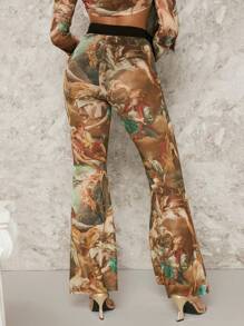 SHEIN BAE 1pc Figure Graphic Flare Leg Pants - Multicolor - View 2