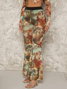 SHEIN BAE 1pc Figure Graphic Flare Leg Pants - Multicolor - View 4