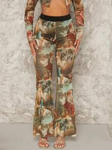 SHEIN BAE 1pc Figure Graphic Flare Leg Pants - Multicolor - View 5