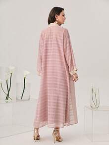 Modelyn Contrast Trim Open Front Coat & Cami Dress - Dusty Pink - View 3