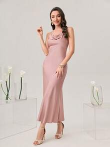 Modelyn Contrast Trim Open Front Coat & Cami Dress - Dusty Pink - View 4