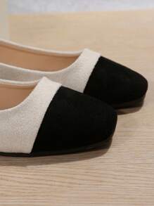 Women's Two Tone Round Toe Ballet Flats With Patchwork - Beige - View 5