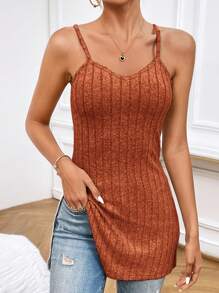 SHEIN Essnce Solid Split Hem Cami Top - Burnt Orange - View 1