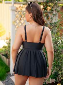 SHEIN Swim Curve Plus Size Stitch Detail Scallop Trim Tankini Summer Beach