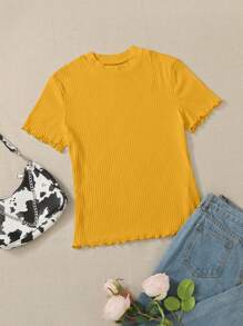 SHEIN Essnce Plus Lettuce Trim Ribbed Knit Tee