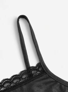 ROMWE Kawaii Skull Print Contrast Lace PJ Set, School - Black - View 3