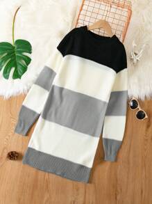 SHEIN Cô gái Tween Khối màu Thả vai Đầm Áo len - Nhiều màu - Xem 1