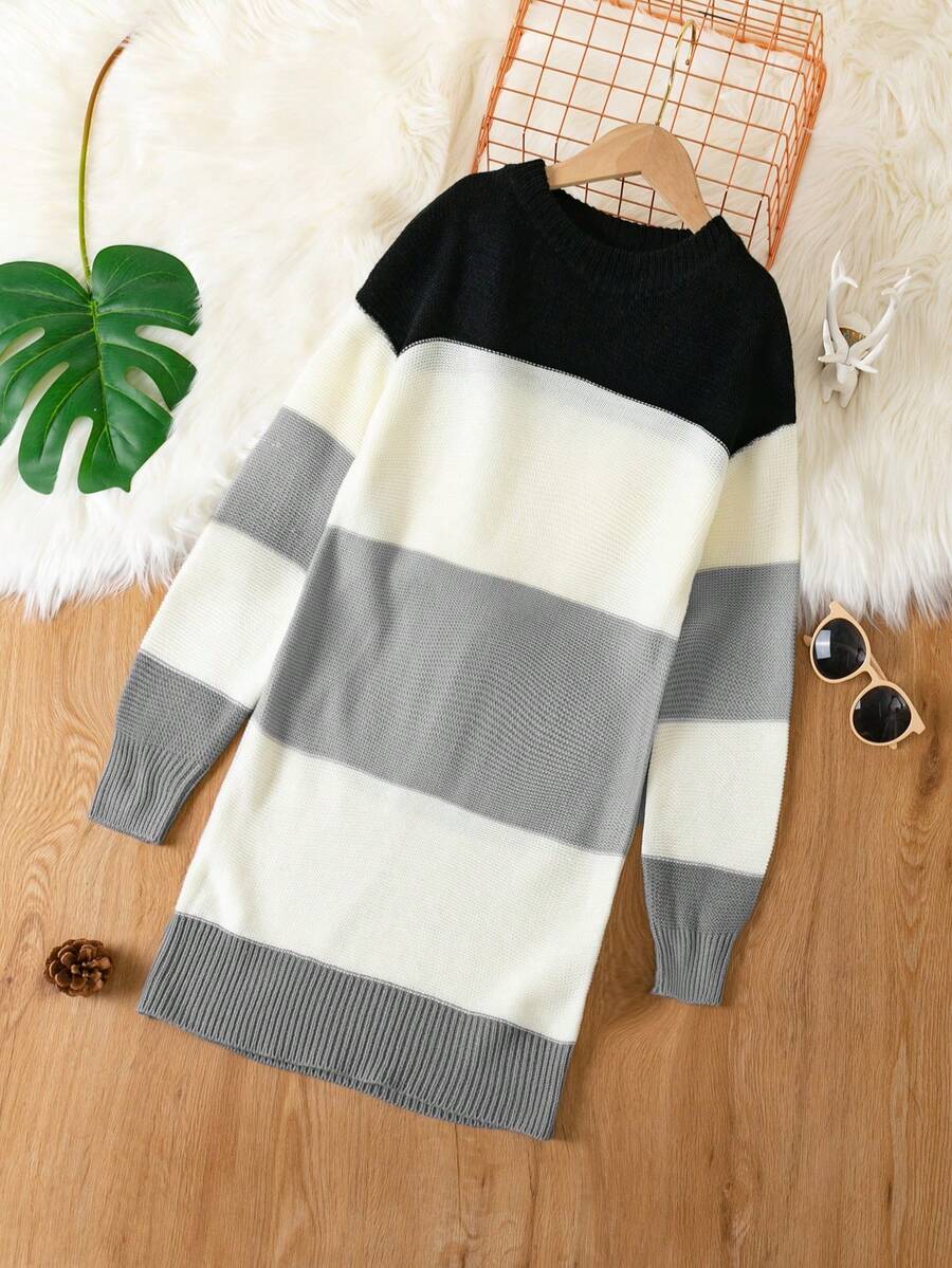 SHEIN Cô gái Tween Khối màu Thả vai Đầm Áo len - Nhiều màu - Xem 1