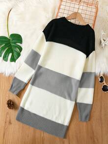 SHEIN Cô gái Tween Khối màu Thả vai Đầm Áo len - Nhiều màu - Xem 2