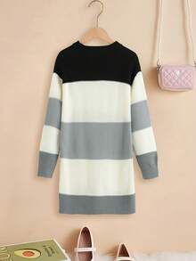 SHEIN Cô gái Tween Khối màu Thả vai Đầm Áo len - Nhiều màu - Xem 4