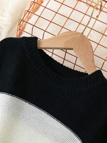 SHEIN Cô gái Tween Khối màu Thả vai Đầm Áo len - Nhiều màu - Xem 8