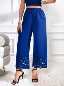 SHEIN Privé 鏤空闊腿褲 - 寶藍色 - 查看 4