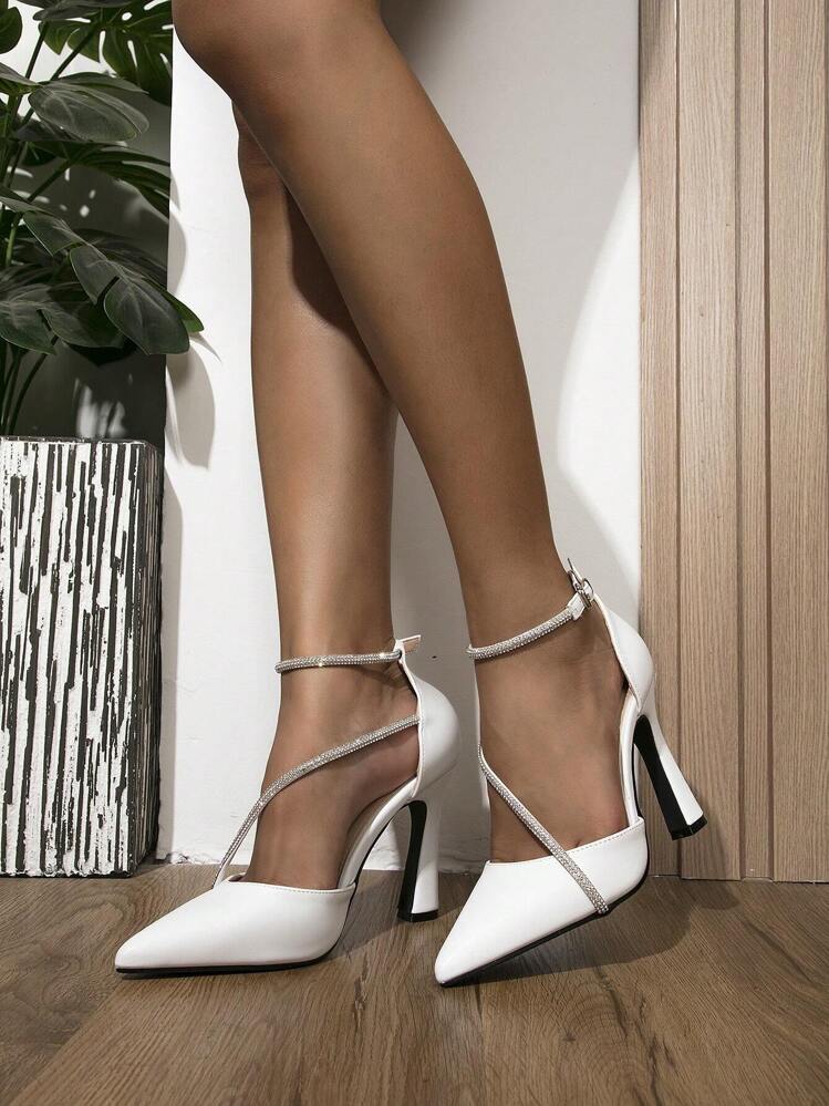 Women's Pointed Toe Stiletto Heel Hollow Out Elegant Party High Heel Shoes, Black, Silver, White,Elegant - White - View 5