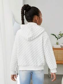 SHEIN Cô gái Tween In hoa Thả vai áo có mũ Áo khoác - trắng - Xem 2