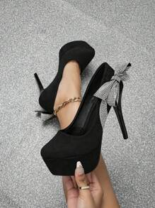 Women's High Heel Slip-On Shoes With  Platform, Stiletto Rhinestone Pumps - Black - View 1