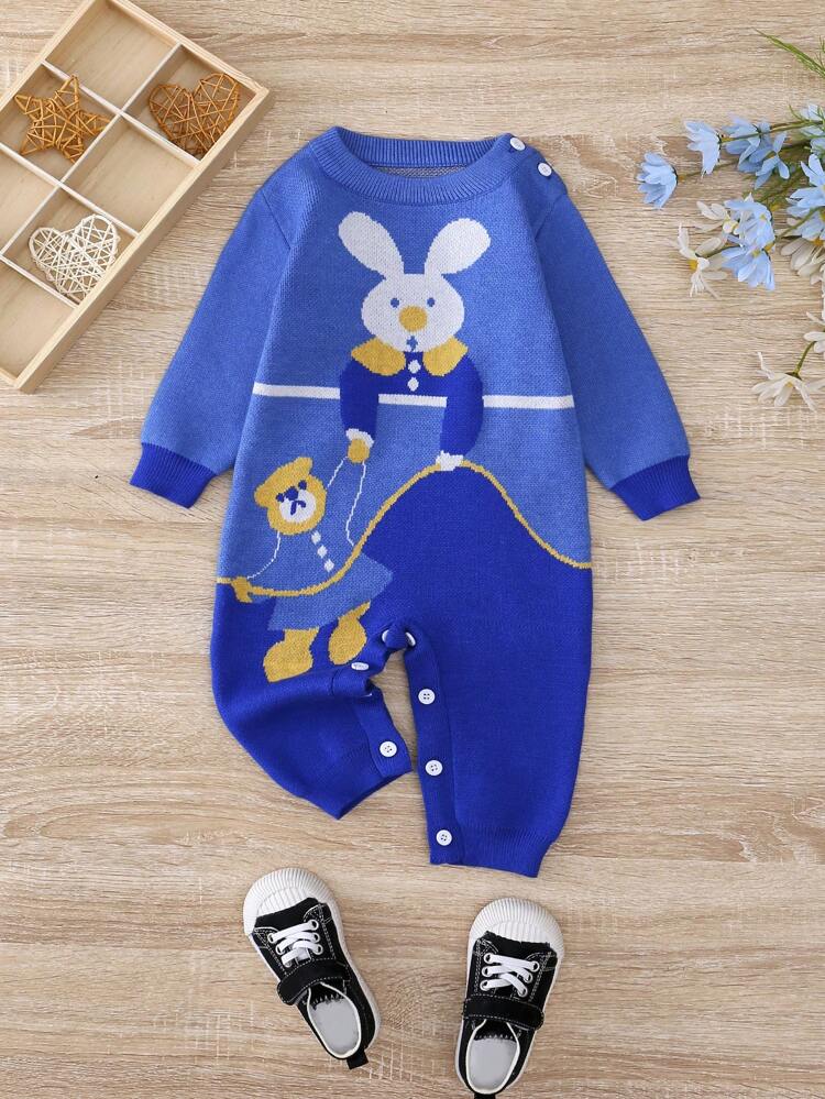 Baby Girl Cartoon Pattern Knit Jumpsuit