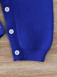 女嬰卡通圖案針織連身褲 - 藍色 - 查看 5