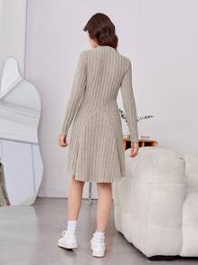 Thiếu niên cô gái Cổ giả Đồ đan Ribbed Đầm Không có thắt lưng - Màu be - Xem 2