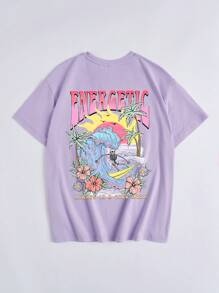 青少年女孩字母和卡通圖案T恤 - 紫丁香色 - 查看 1