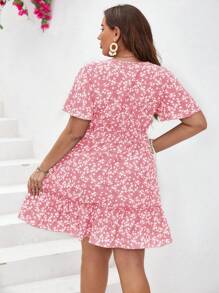 SHEIN VCAY 大碼碎花荷葉邊洋裝 - 粉色 - 查看 2