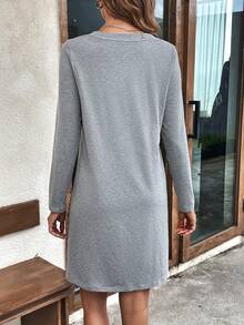 SHEIN LUNE In Trái tim Cổ v Váy áo thun - Xám - Xem 2