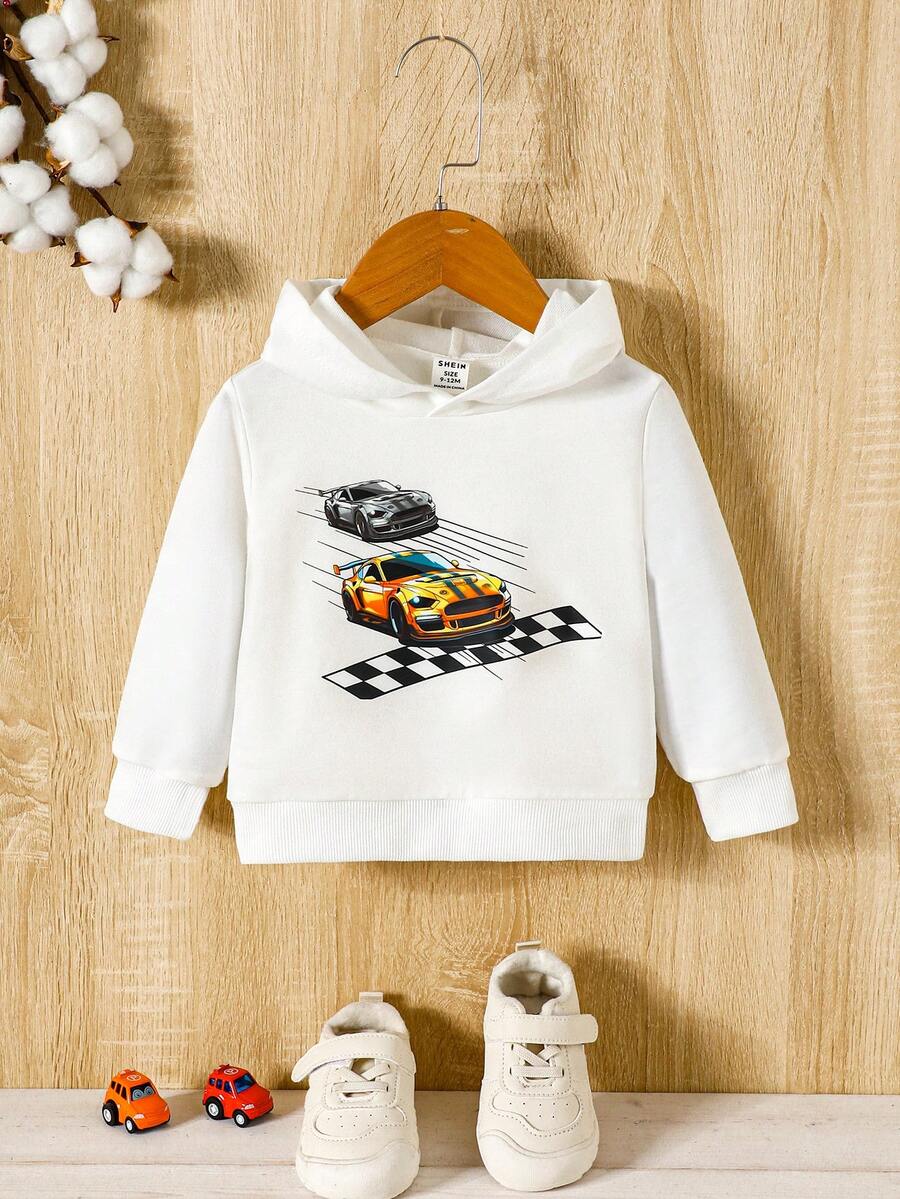 女婴汽车印花卫衣 - 白色 - 查看 1