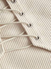 SHEIN MOD Falda con cordón delantero unicolor de pana - Beis - Ver 3