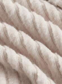 SHEIN MOD 素色條紋針織水鑽鏈條細節弧形下擺T恤 - 米色 - 查看 4