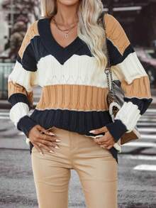 SHEIN LUNE Áo len dệt kim màu thả vai - Nhiều màu - Xem 3