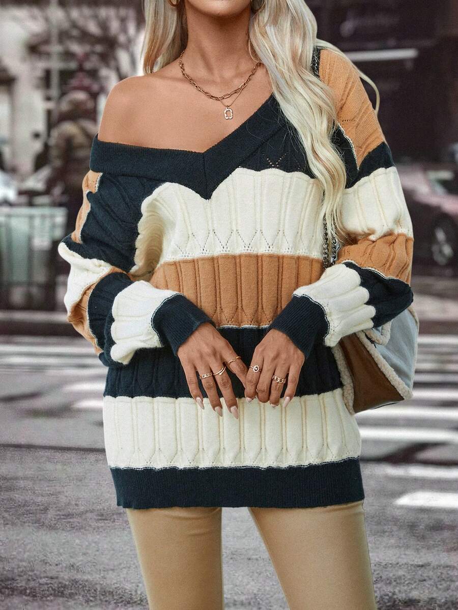 SHEIN LUNE Áo len dệt kim màu thả vai - Nhiều màu - Xem 1