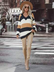 SHEIN LUNE Áo len dệt kim màu thả vai - Nhiều màu - Xem 5