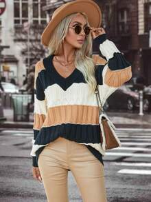SHEIN LUNE Áo len dệt kim màu thả vai - Nhiều màu - Xem 6