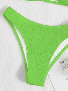 Plain Halter Bikini Set - Green - View 3