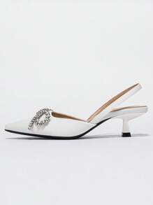 Giày cao gót hở mũi đính nơ đính đá cho nữ, giày cao gót kitten heel thanh lịch và thoải mái, thích hợp cho các bữa tiệc trang trọng, đám cưới, dạ hội vào mùa thu/đông, giày cao gót màu trắng, thanh lịch, giày cao gót nữ, thanh lịch, trang phục dự tiệc - trắng - Xem 4