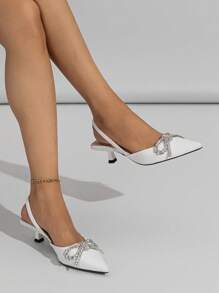 Giày cao gót hở mũi đính nơ đính đá cho nữ, giày cao gót kitten heel thanh lịch và thoải mái, thích hợp cho các bữa tiệc trang trọng, đám cưới, dạ hội vào mùa thu/đông, giày cao gót màu trắng, thanh lịch, giày cao gót nữ, thanh lịch, trang phục dự tiệc - trắng - Xem 5