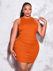 SHEIN BAE Hơn Crisscross Backless Xù Váy bodycon - trái cam - Xem 5