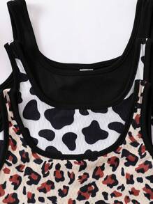 Teen Girl 3pcs Leopard Print Contrast Binding Tank Top - Multicolor - View 4