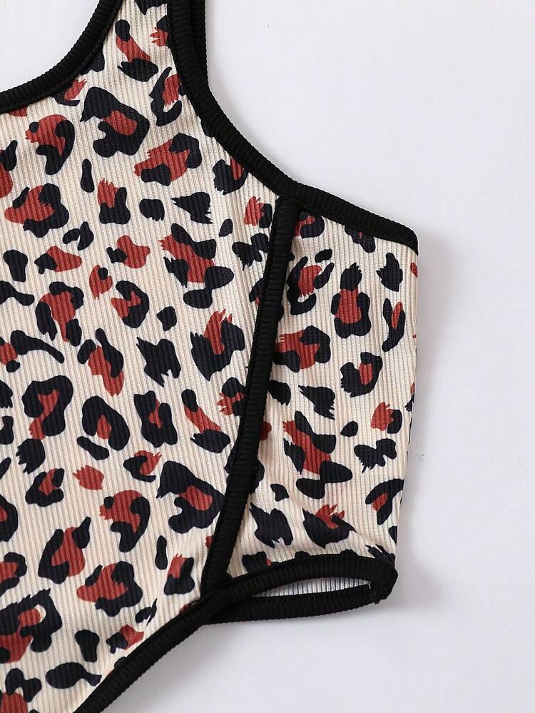 Teen Girl 3pcs Leopard Print Contrast Binding Tank Top