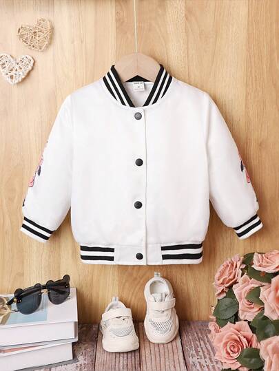 Baby Girl Floral Print Striped Trim Varsity Jacket