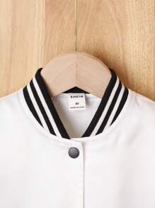 Baby Girl Floral Print Striped Trim Varsity Jacket - White - View 3