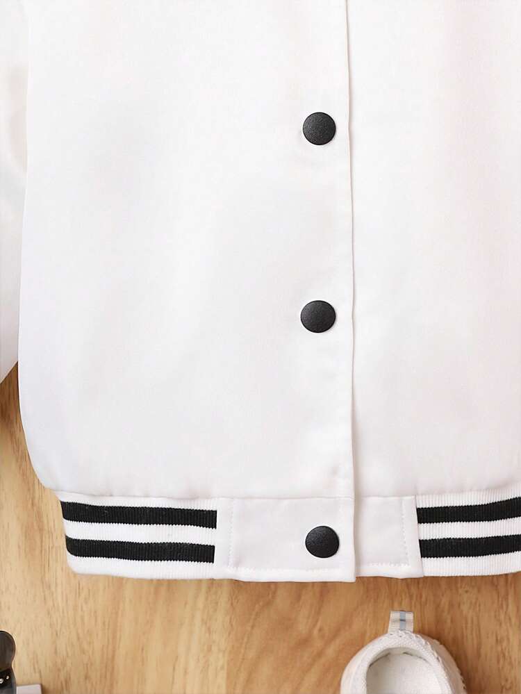 Baby Girl Floral Print Striped Trim Varsity Jacket